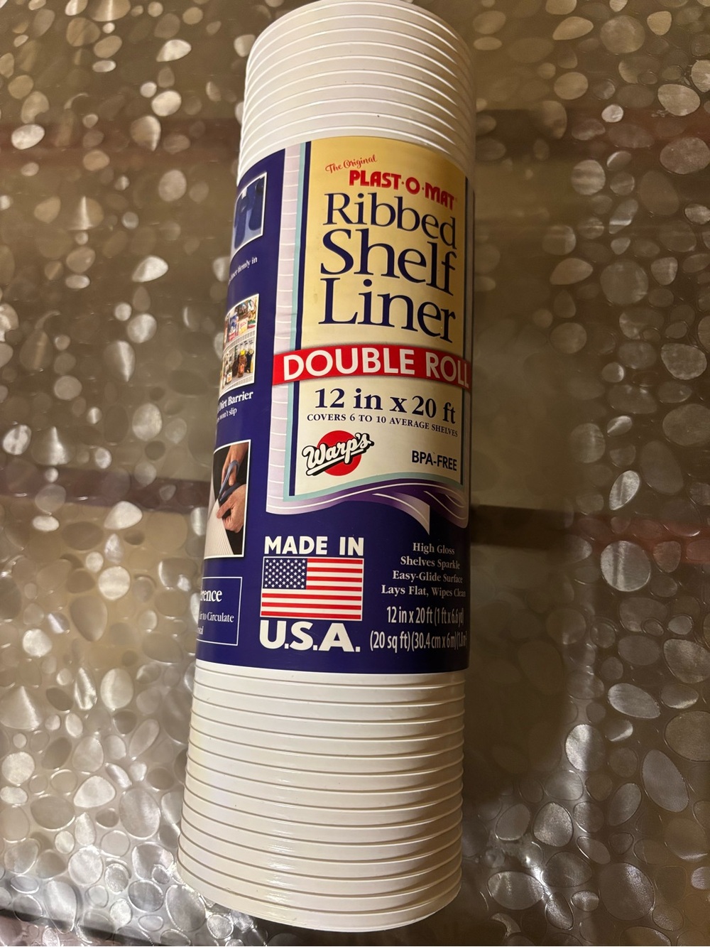 PLast O Mat Ribbed Shelf Liner Double Roll - White 12”x20 ft